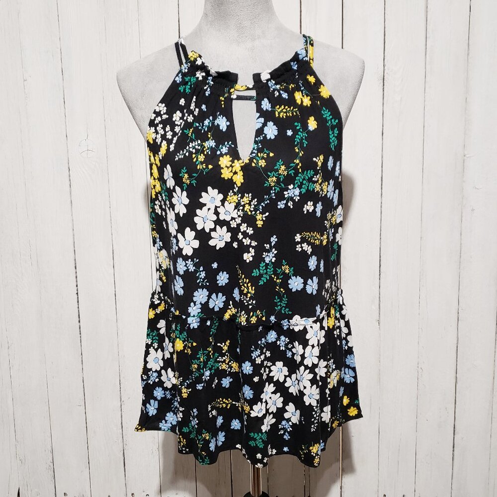 NEW Loft Outlet M Tank Top‎ Women's Black Floral Peplum Halter Blouse Boho